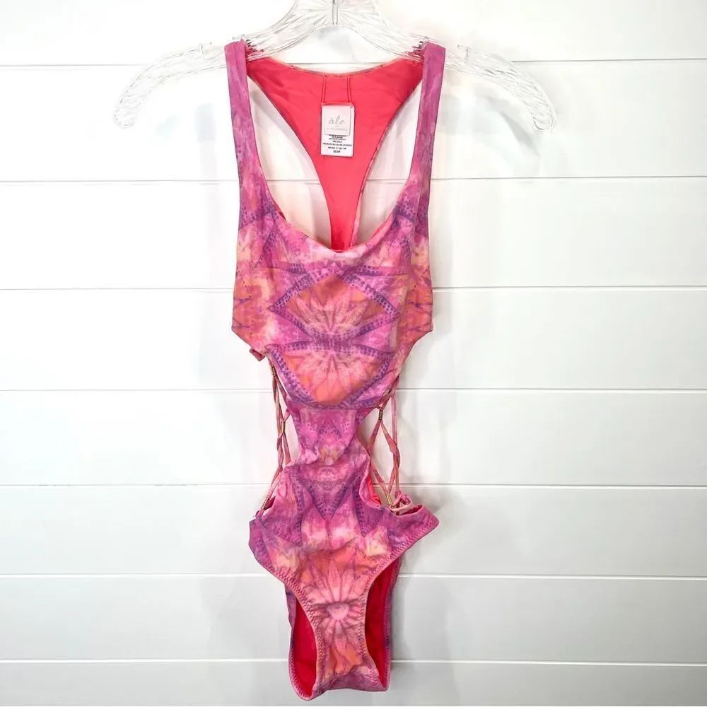 Ale by Alessandra Strappy Sexy Monokini Island Fire Pink Tie Dye XS Revolve